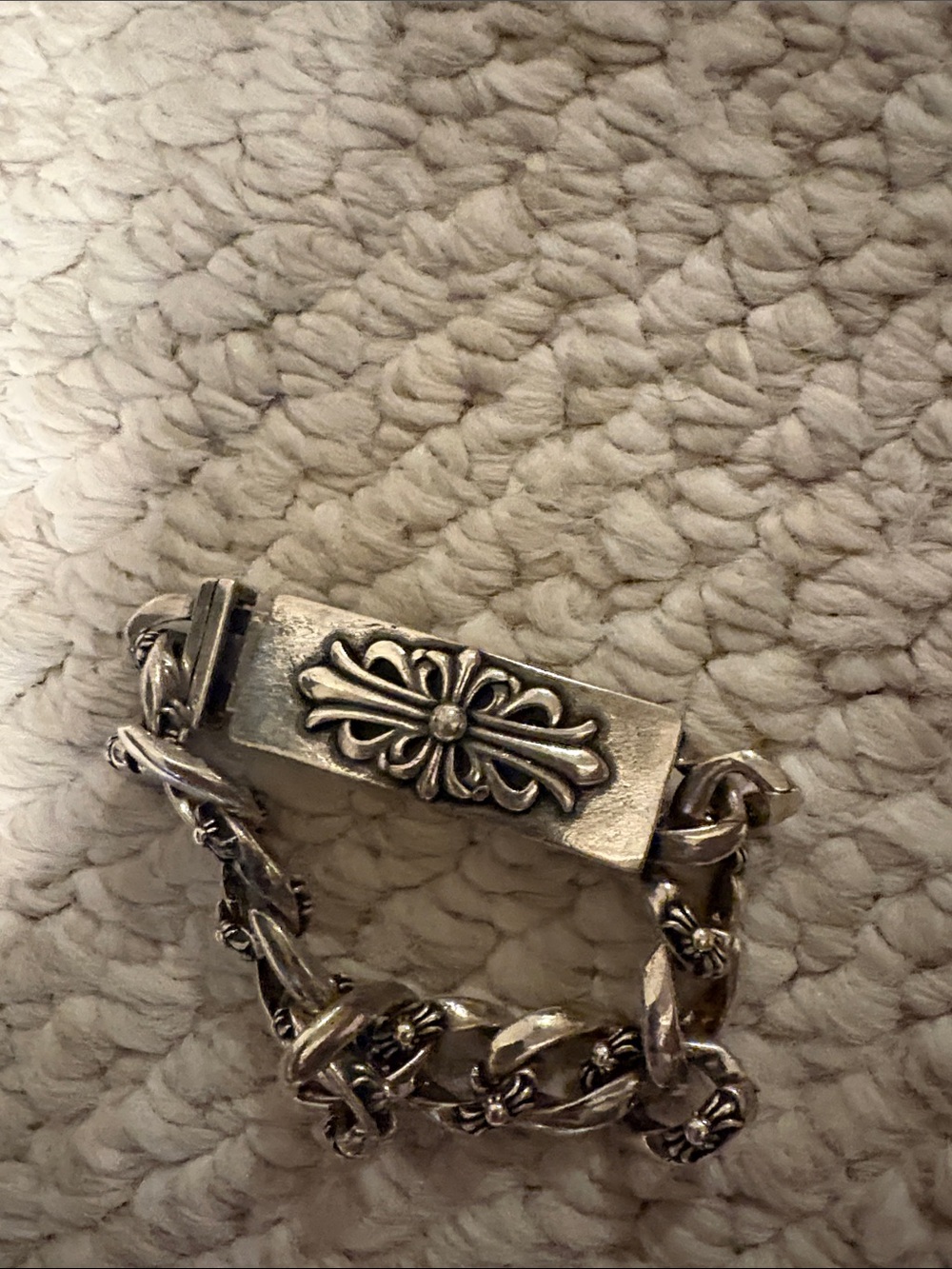 Silver-Tone Floral Link Men's Bracelet